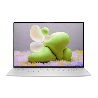 Laptop displaying colorful digital art with abstract shapes and pastel colors, representing innovative technology solutions.