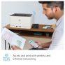 Wireless printer printing document from smartphone, showcasing affordable network printing solutions.
