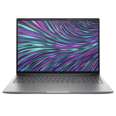 Laptop with colorful swirling screen display, representing innovative technology and affordability in digital solutions.