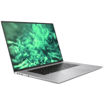 Laptop computer with vibrant green abstract digital artwork on screen, representing innovative technology and affordable digital solutions for South African businesses.