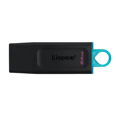 USB flash drive Kingston 64GB with durable black design and blue keyring, ideal for data storage and transfer, offers reliable performance and affordability, perfect for personal and professional use.