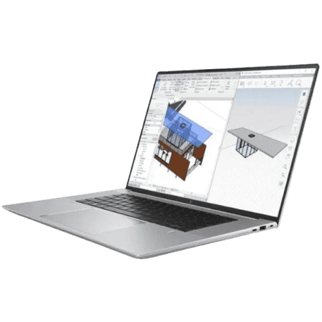 3D architectural design software displayed on a laptop screen, showcasing detailed building models for innovative and affordable construction solutions.