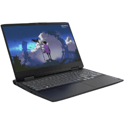 Gaming laptop with a vibrant digital landscape on the screen, showcasing high performance and immersive gameplay experience. Perfect for gamers seeking affordability and innovation in technology.