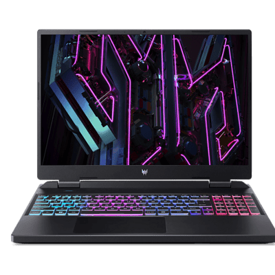 High-performance gaming laptop with colorful RGB keyboard and futuristic neon graphics on screen, ideal for gaming and tech enthusiasts in South Africa.