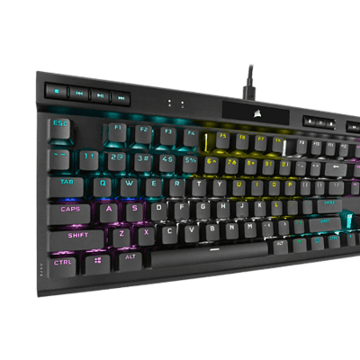 RGB backlit gaming keyboard with customizable keys and mechanical switches for gamers and tech enthusiasts.