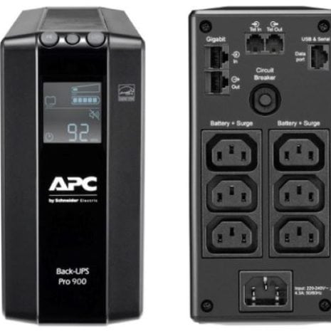 APC Back-UPS Pro 900 uninterruptible power supply unit with LCD display, ideal for home and business backup power solutions.