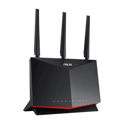 High-performance ASUS wireless router with three antennas, ideal for fast and reliable internet connectivity. Perfect for gaming, streaming, and home office setup.