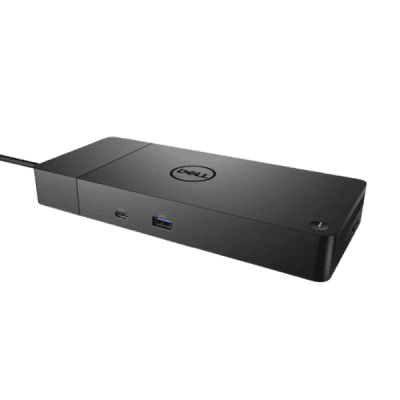 Dell portable computer docking station with USB port and sleek black design for enhanced connectivity and workspace efficiency.