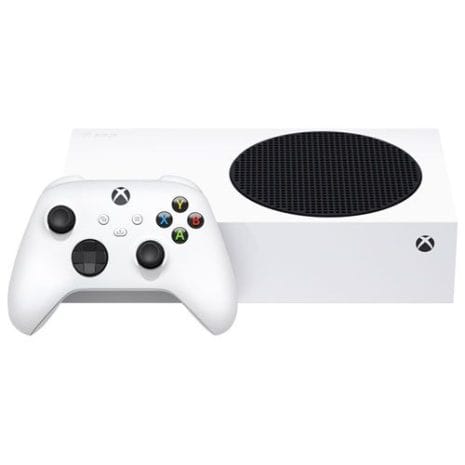 Xbox Series S gaming console with controller, modern gaming technology, compact design, high-performance gaming device, gaming console for entertainment and online gaming.
