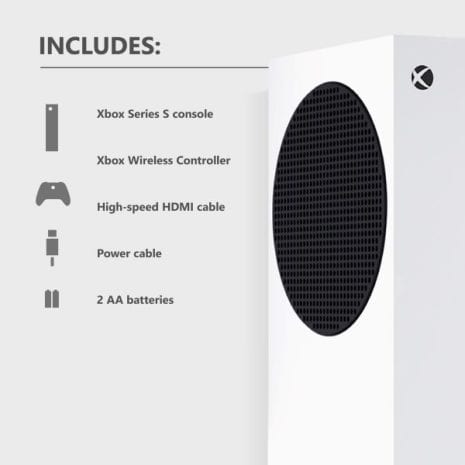 Xbox Series S console and accessories bundle, including wireless controller, HDMI cable, power cable, and batteries; ideal for gaming enthusiasts in South Africa.