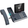 Bluetooth VoIP office phone system with touchscreen display and wireless handset for seamless communication.