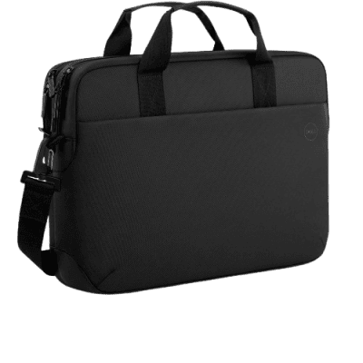 Stylish black laptop bag with handles and adjustable shoulder strap, perfect for business professionals and students needing secure, durable carrying solutions.