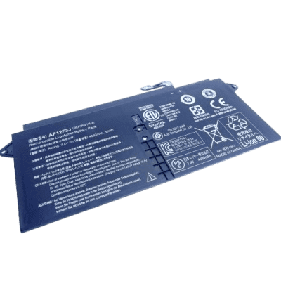 AP12F3J lithium-ion rechargeable battery for portable electronic devices, with safety marks and recycling symbol, optimized for durability and reliable power supply in electronic gadgets.