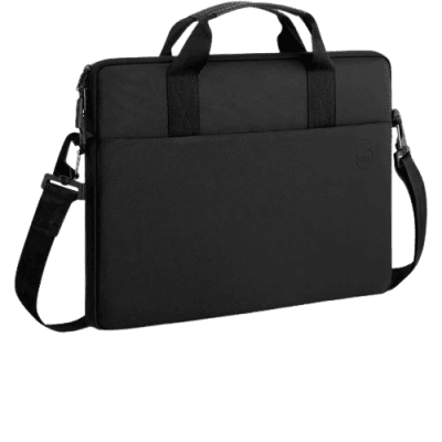 Black laptop bag with adjustable shoulder strap and handle, ideal for professionals and students seeking stylish and functional tech accessories.