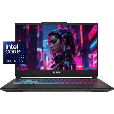 Gaming laptop with Intel Core i7 Ultra 7 processor, 16GB RAM, and RGB backlit keyboard, ideal for gaming and high-performance tasks, showcased on InfoplayNet website.