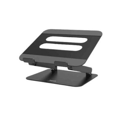Adjustable laptop stand for ergonomic workspace setup, height and angle flexible desk riser for better posture, portable and durable, ideal for home office and remote work environments.
