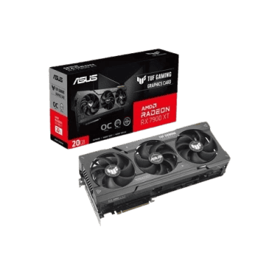ASUS TUF Gaming AMD Radeon RX 7900 XT graphics card with 20GB VRAM for high-performance gaming and creative work, compatible with latest gaming setups.