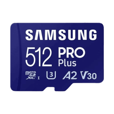 Samsung 512GB PRO Plus microSD card for high-speed data storage and mobile device performance.