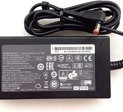 Power supply adapter for laptops with AC power cord, compatible with various portable devices.