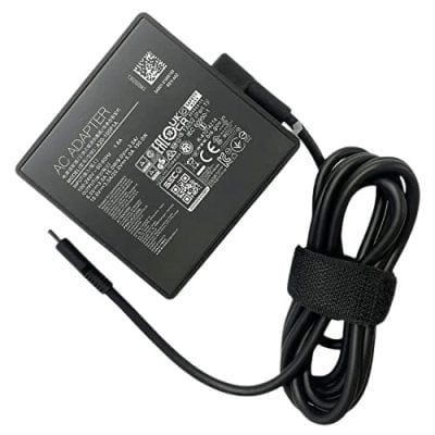 AC power adapter for electronic devices, black with label, used to provide reliable power supply. Suitable for various gadgets, featuring safety certifications and a detachable cable for convenience.