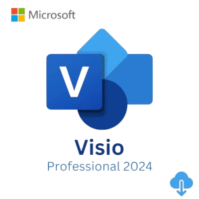 Visio Professional 2024 logo showcasing Microsoft Visio software for business process visualisation and diagramming tools.