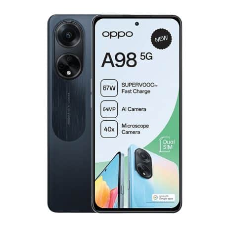 High-quality OPPO A98 5G smartphone with AI camera, fast charging, and dual SIM support, ideal for tech enthusiasts and mobile users seeking innovation and affordability in South Africa.