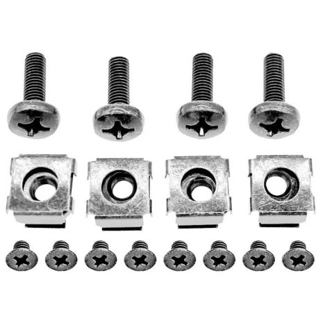 Black Phillips head screws with metal mounting brackets, suitable for electronic and hardware installations. Durable, corrosion-resistant metal for secure fastening in various applications.