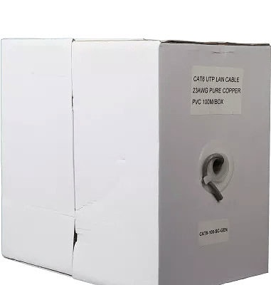 High-quality CAT6 UTP LAN cable in a white box, ideal for reliable internet and network connectivity in South Africa. Suitable for professional networking and data transfer needs.