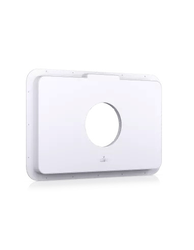 Compact white router cover plate for seamless network installation, designed for affordability and durability, ideal for various connectivity setups.