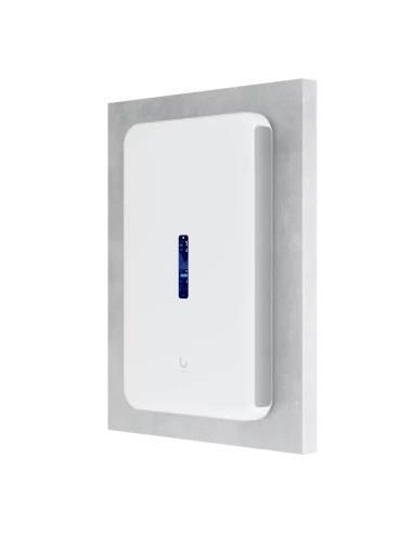 Modern white Wi-Fi access point mounted on a wall, providing seamless internet connectivity. Perfect for reliable network solutions in homes and businesses.