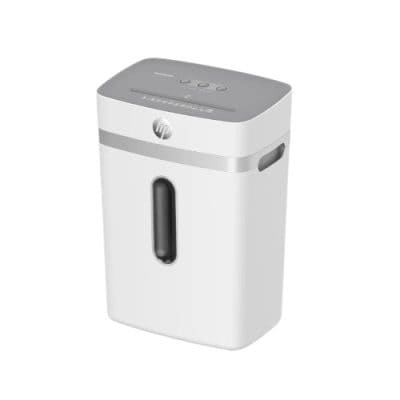 HP paper shredder for secure document disposal, compact and energy-efficient office shredder plastic housing.