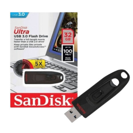 High-speed 32GB SanDisk Ultra USB 3.0 flash drive for fast data transfer, ideal for quick file sharing and backup, compatible with Windows and Mac systems.