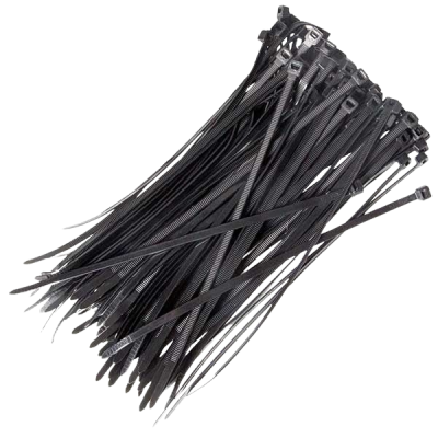 Replaceable cable ties, black nylon zip ties, strong and durable for cable management, securing wires, and organizing electronics. Ideal for home, office, and industrial use.