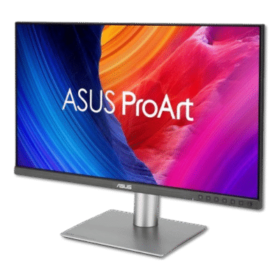 ASUS ProArt monitor showcasing vibrant color display and professional graphics for creative industries.