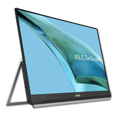 ASUS ZenScreen portable monitor displayed on a desk, highlighting innovative and affordable tech solutions for remote work and gaming.