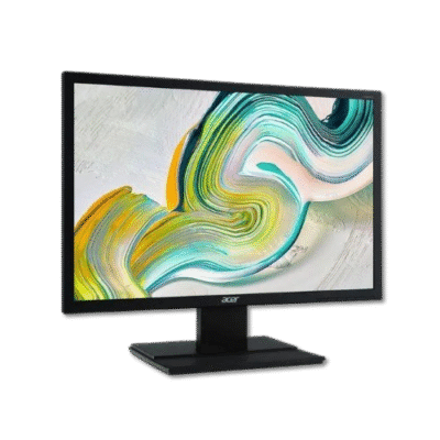 View of a sleek Acer computer monitor with vibrant abstract digital artwork displayed. Perfect for tech, gaming, or creative workspaces. High-quality, modern design from InfoplayNet.