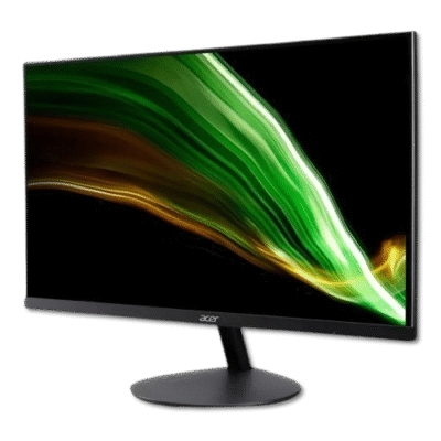 Acer computer monitor with vibrant green light streaks, showcasing advanced display technology for enhanced visual experience in digital innovation.