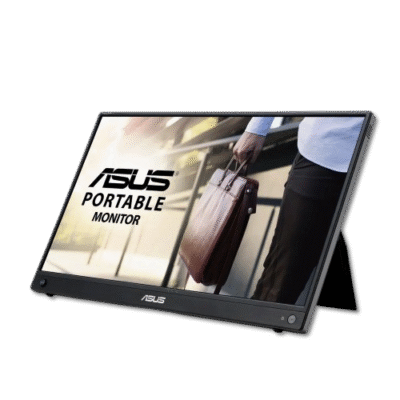 Asus portable monitor, stylish portable display for mobile work, compact computer monitor, versatile tech gadget for professionals, lightweight external screen for laptops and tablets.