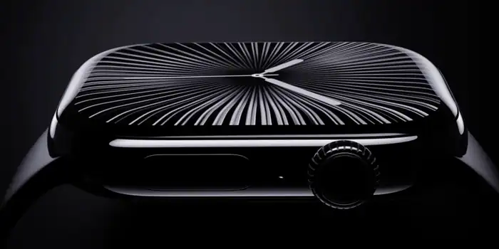 Smartwatch with a sleek, modern design featuring a black face and white line pattern, representing innovative wearable technology and affordability.