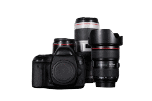 DSLR camera with attached zoom lens, isolated on transparent background, professional photography gear, digital camera equipment for high-quality images, photography equipment for creative projects.