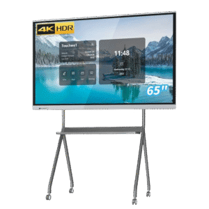Touchscreen interactive digital display on stand, 65-inch high-resolution screen ideal for presentations and conferences in South Africa.