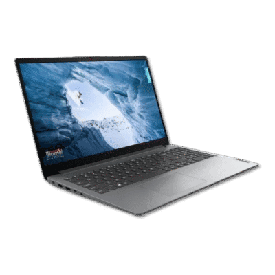 Noveled silver laptop displaying an icy landscape with a cave opening, sleek design and modern hardware, ideal for gaming, work, and entertainment purposes.