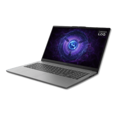 Lenovo L340 laptop open with digital galaxy display promoting affordable innovative tech solutions in South Africa.