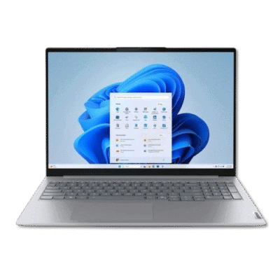 Laptop displaying Windows 11 desktop with an open application window, showcasing modern technology and user-friendly interface.