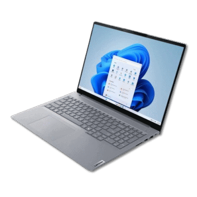Laptop with Windows 11 desktop screen displaying various applications and icons, highlighting modern technology solutions.
