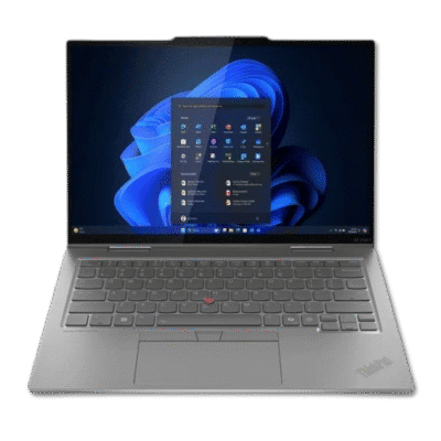 Laptop displaying Windows 11 interface with a sleek, modern design and a full keyboard, highlighting innovative and affordable technology solutions.