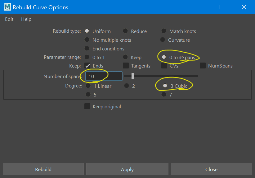 Rebuild Curveでカーブを再構成する