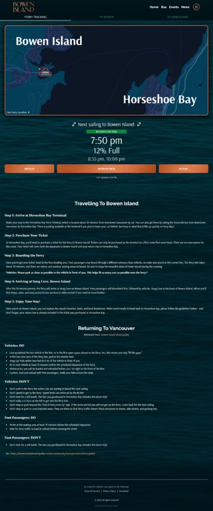 Bowen Island Web App Ferry Desktop Screenshot