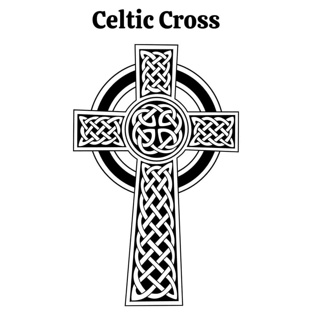 Intricate Celtic cross knot design in black and white, showcasing Irish heritage and artistry.