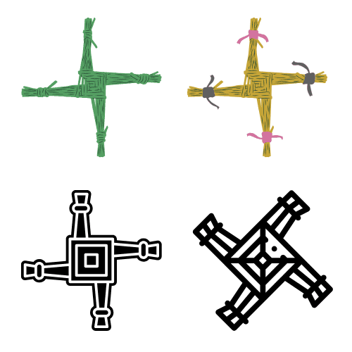 Colorful Irish straw crosses for cultural festivals in Ireland.